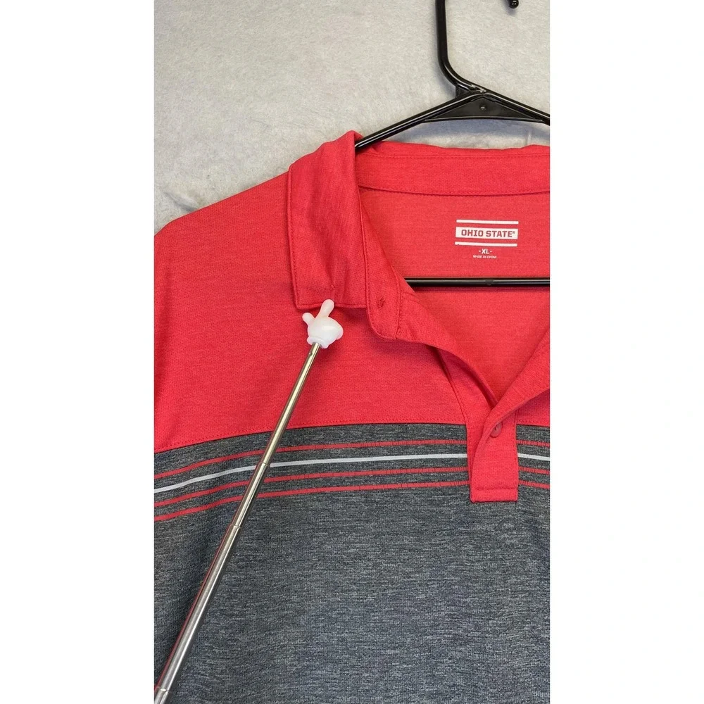 Ohio State Buckeyes Shirt Mens XL Red Gray‎ NCAA College Football Polo Striped